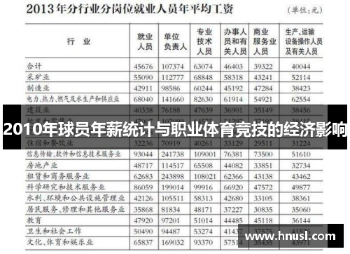 2010年球员年薪统计与职业体育竞技的经济影响